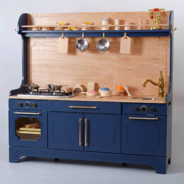 Pinnacle of Quality : Custom-Designed Wooden Play Kitchens Blue for wholesale by Kids Wood Store
