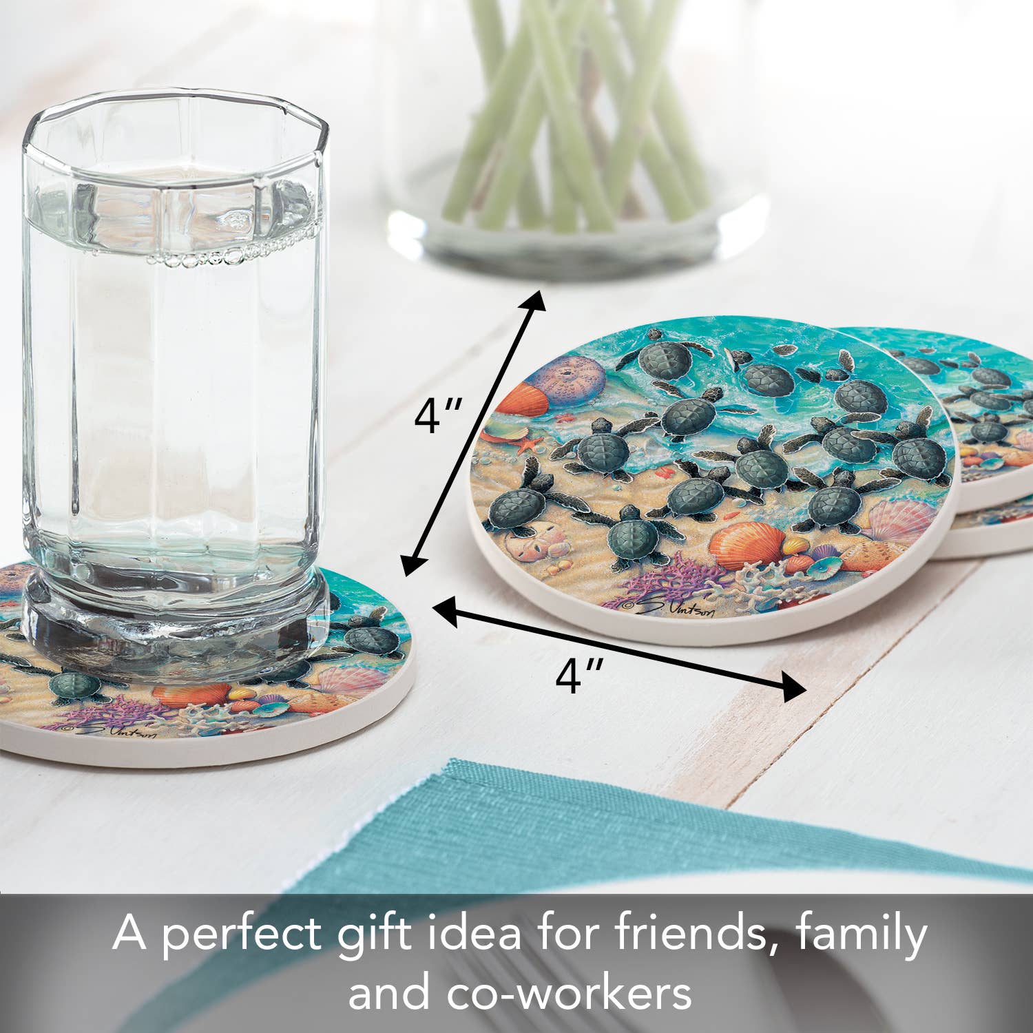 CounterArt/Highland Home/Thirstystone/CoasterStone - Venta al por mayor Posavasos - Posavasos redondos con piedras absorbentes, de Turtle Hatchlings2