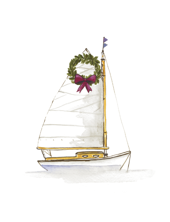 Jessica Frasz Studio - Wholesale Season's Greetings Card - Seasonal Holiday Coastal Sailboat greeting card1