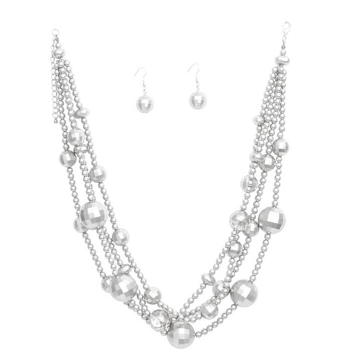 Silver Halsband Matt Silver Disco Ball Bead Set Dam för wholesale på Faire