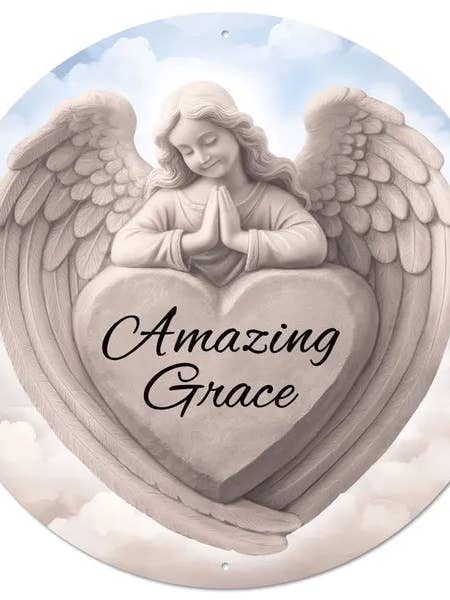 12"Dia Amazing Grace/Angel Sign-Beige/Lt Blue/Black-MD1669 for wholesale by General Wholesale Inc