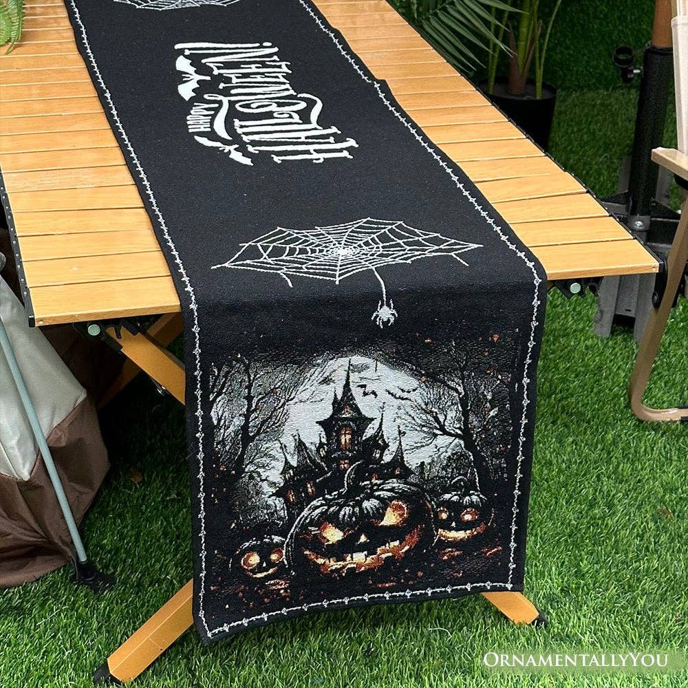 OrnamentallyYou - Wholesale Table Runner - Haunted Horrors 72" Table Runner, Jacquard Halloween Decor4