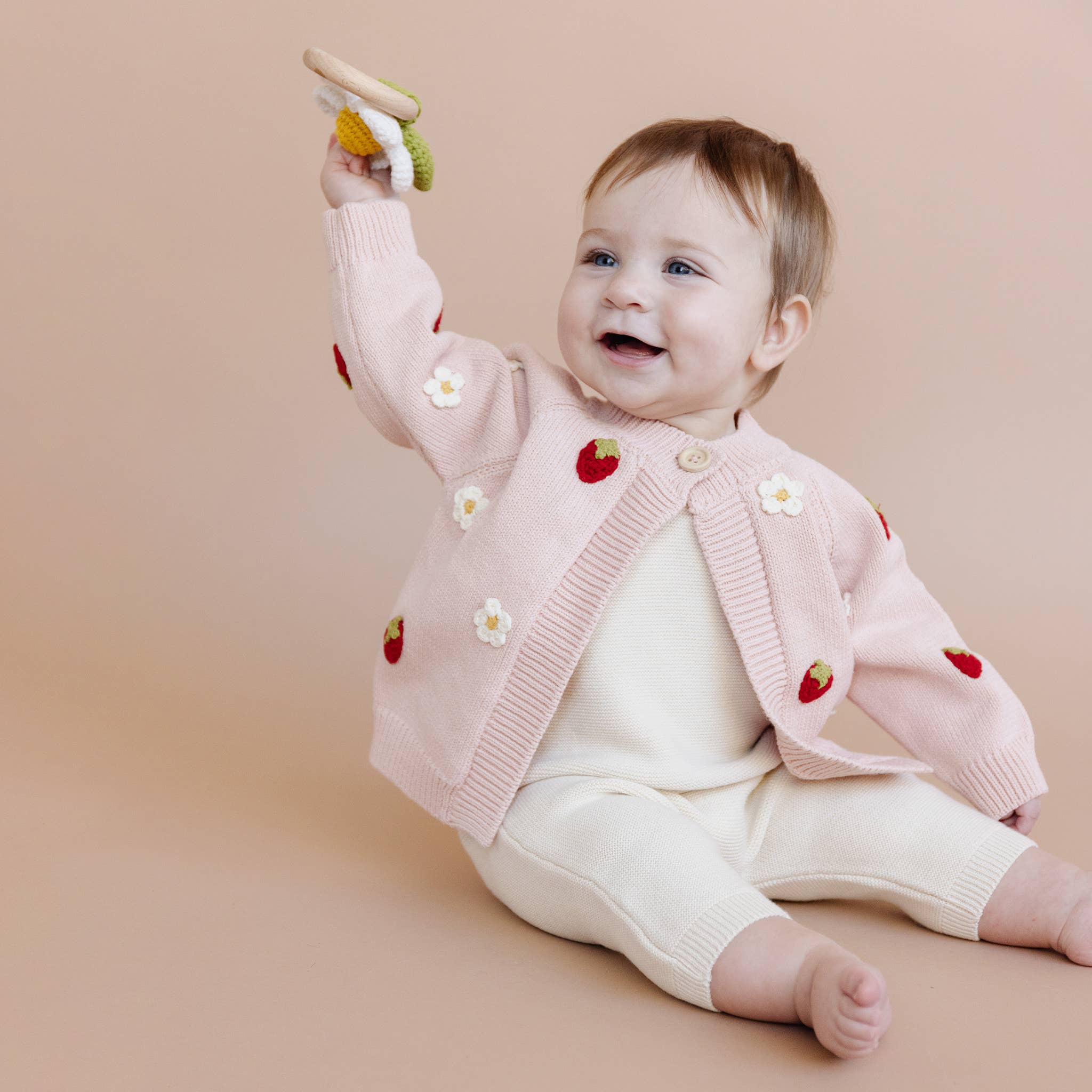 The Blueberry Hill - Wholesale Cardigan - Baby - Cotton Strawberry Flower Cardigan Blush Baby Sweater Clothes1