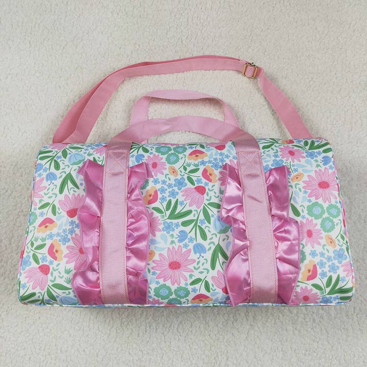 Pink Ruffle Floral Print Gym Duffle Bags for wholesale by Aier Wholesale
