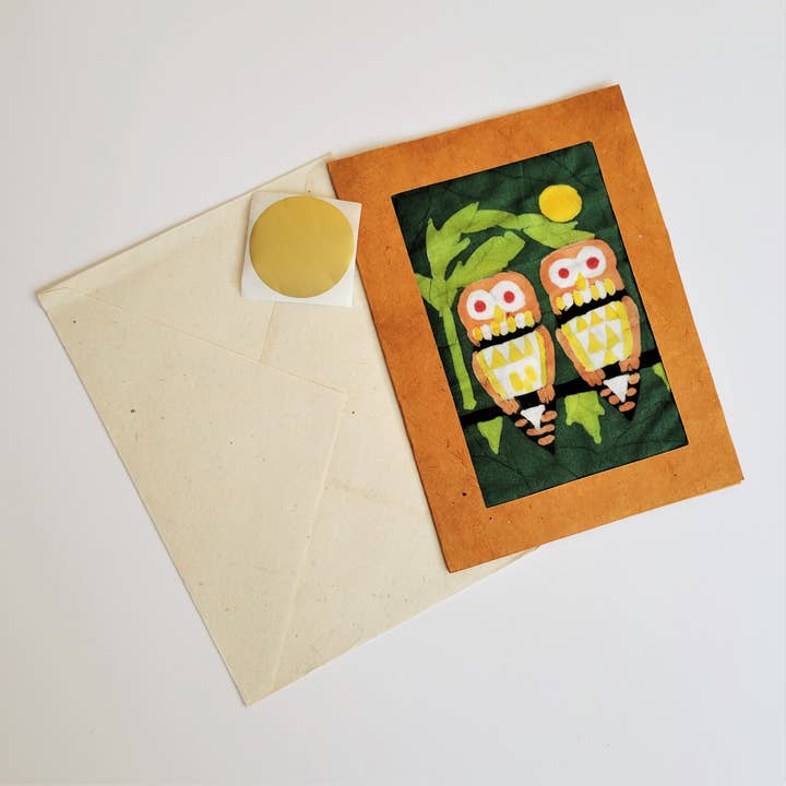 Owl Batik Note Card for wholesale by Eclectic Woodchuck
