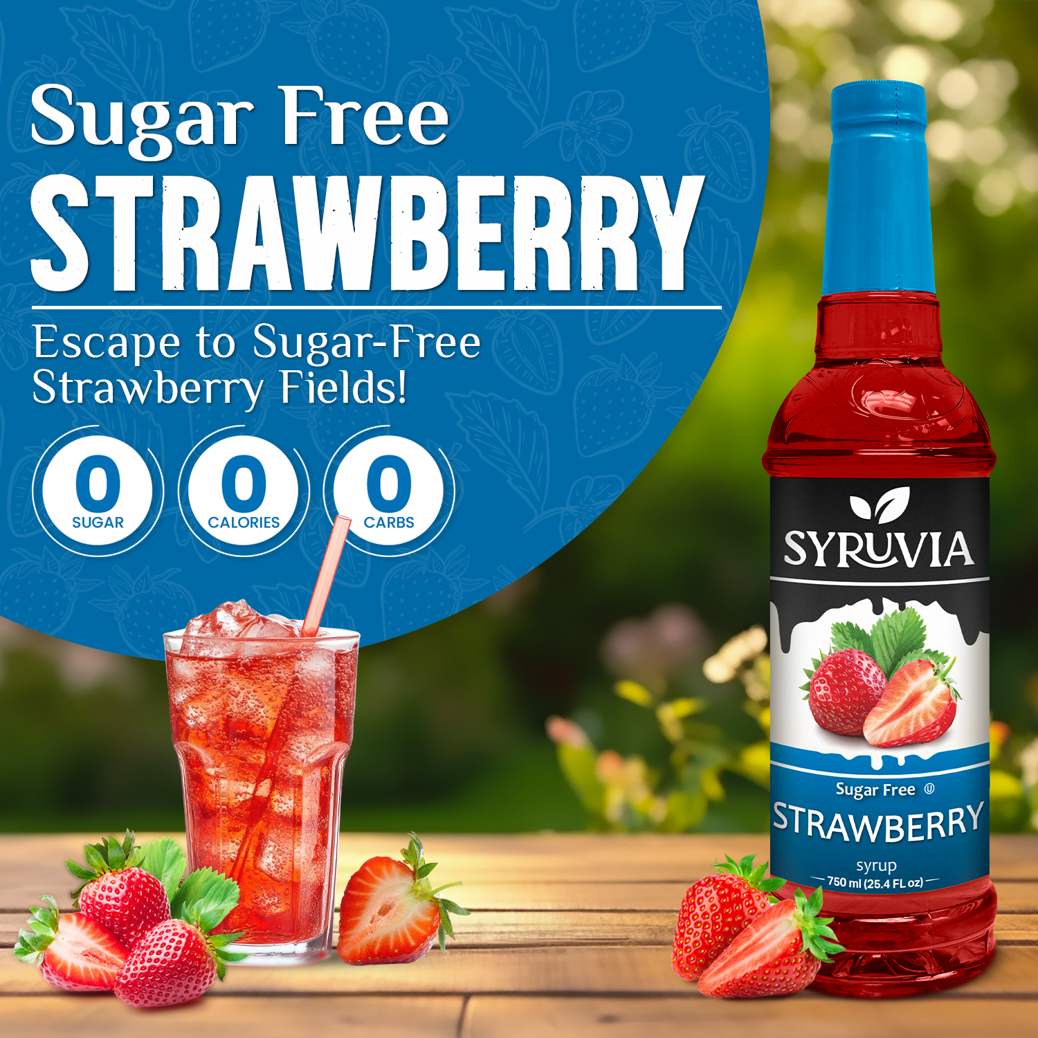 Syruvia - Vente Mélange/sirop pour cocktails - Sirop de fraise sans sucre1