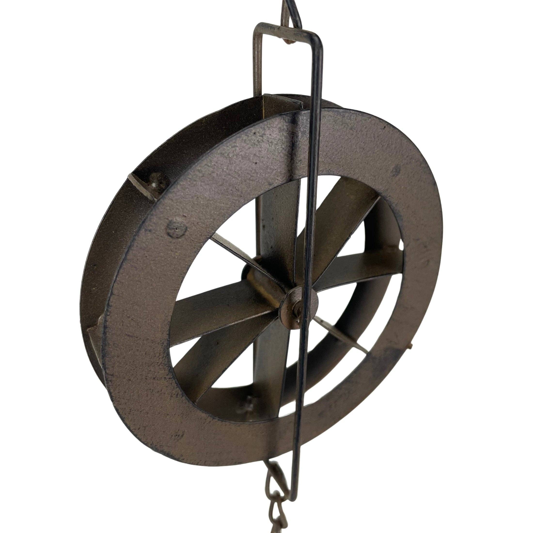 Zeckos - Wholesale Outdoor Ornament/Decor - 78-Inch Metal Rain Chain with 6 Water Wheels & Weighted Bell4