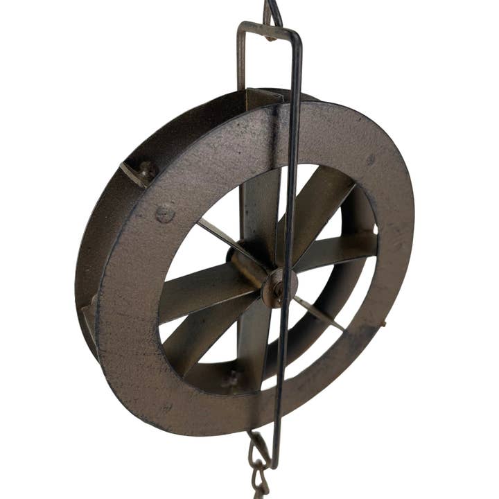 Zeckos - Wholesale Outdoor Ornament/Decor - 78-Inch Metal Rain Chain with 6 Water Wheels & Weighted Bell4