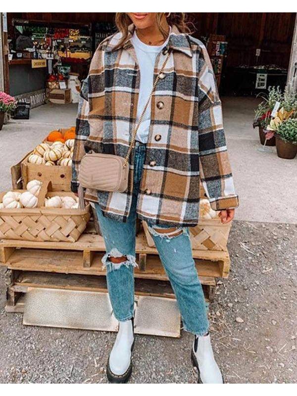 Queen Fashion - Wholesale Shirt Jacket/Shacket - Women's - new plaid print buttoned long sleeve shacket