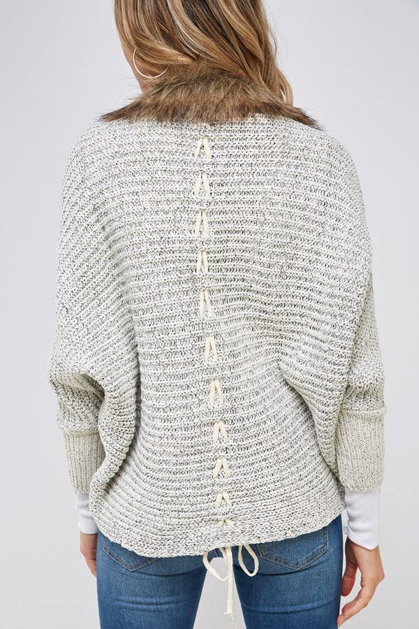 LT Grey PLUS Dolman sleeve cardigan with fur detail for wholesale on Faire7