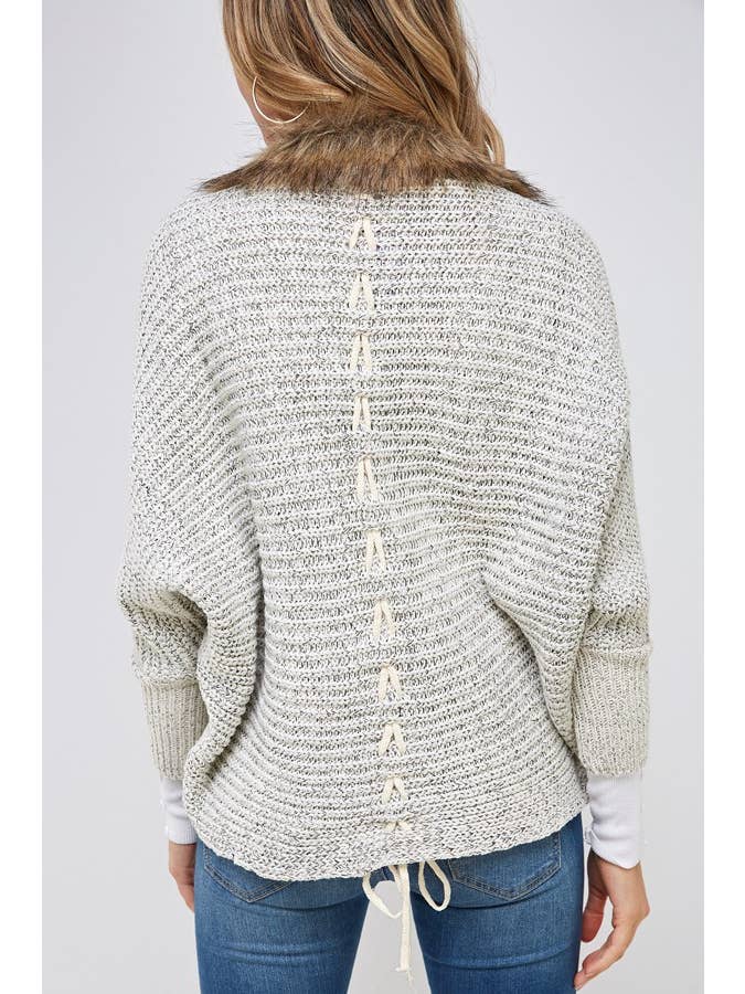 LT Grey PLUS Dolman sleeve cardigan with fur detail for wholesale on Faire7