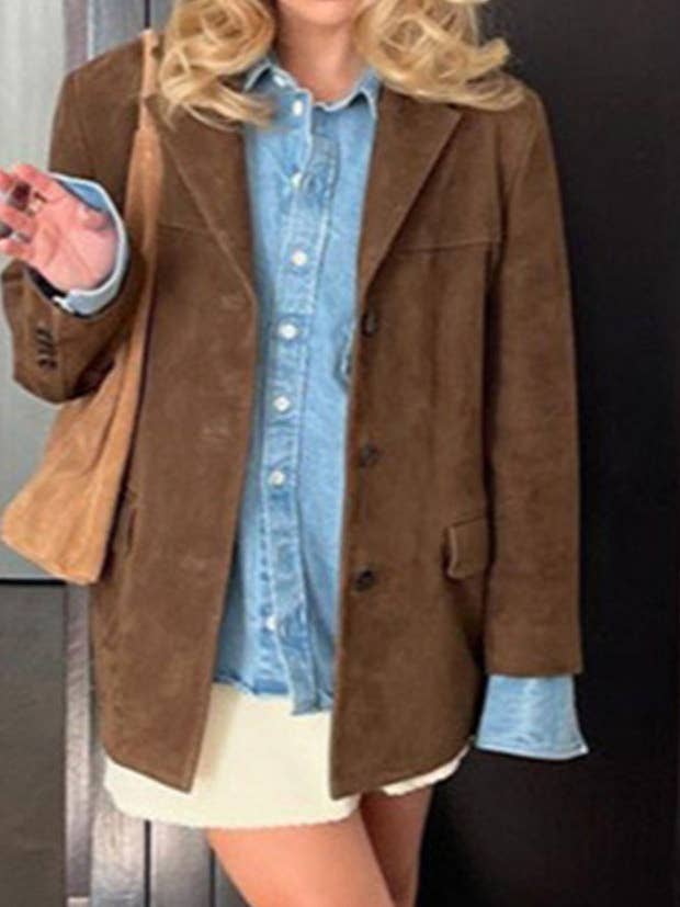 Marrone Giacca Classica Revers a Dente Medio Pesante N5Z350 in vendita all'ingrosso su Faire1