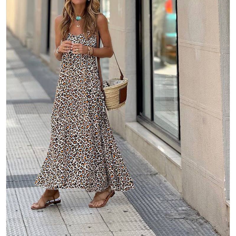 Leopard print halter V-neck full-length dress for wholesale on Faire1