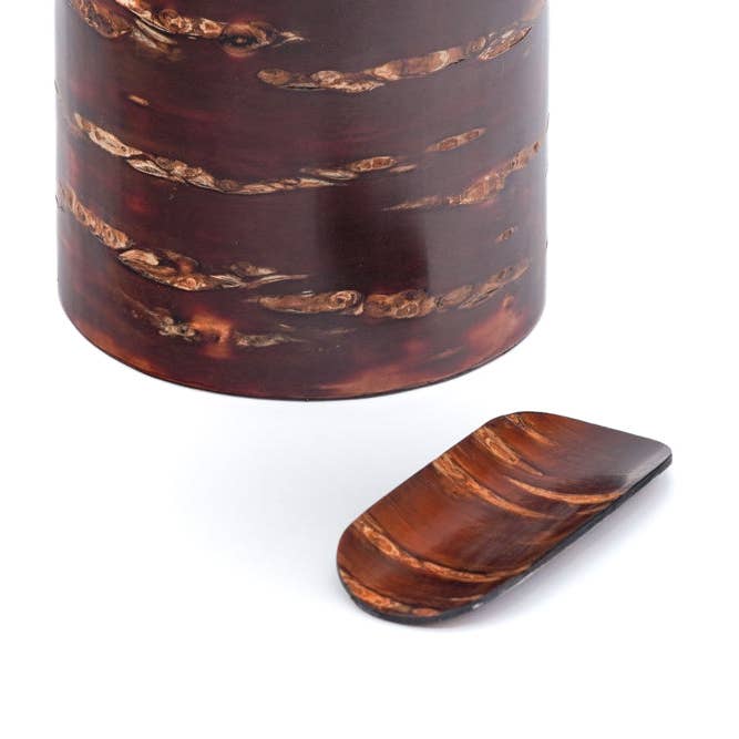 Tezumi - Wholesale Canister - Japanese Chazutsu - Tomioka - Kabazaiku Wooden Cherry Bark Tea Canister and Scoop2