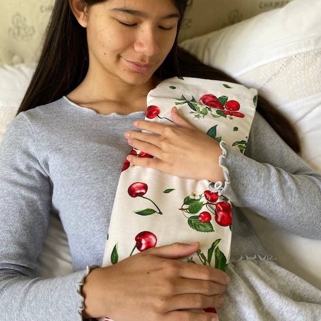 Cervical Neck Pillow - Unbleached Denim, Cherry Print Case for wholesale by Hot Cherry Pillows