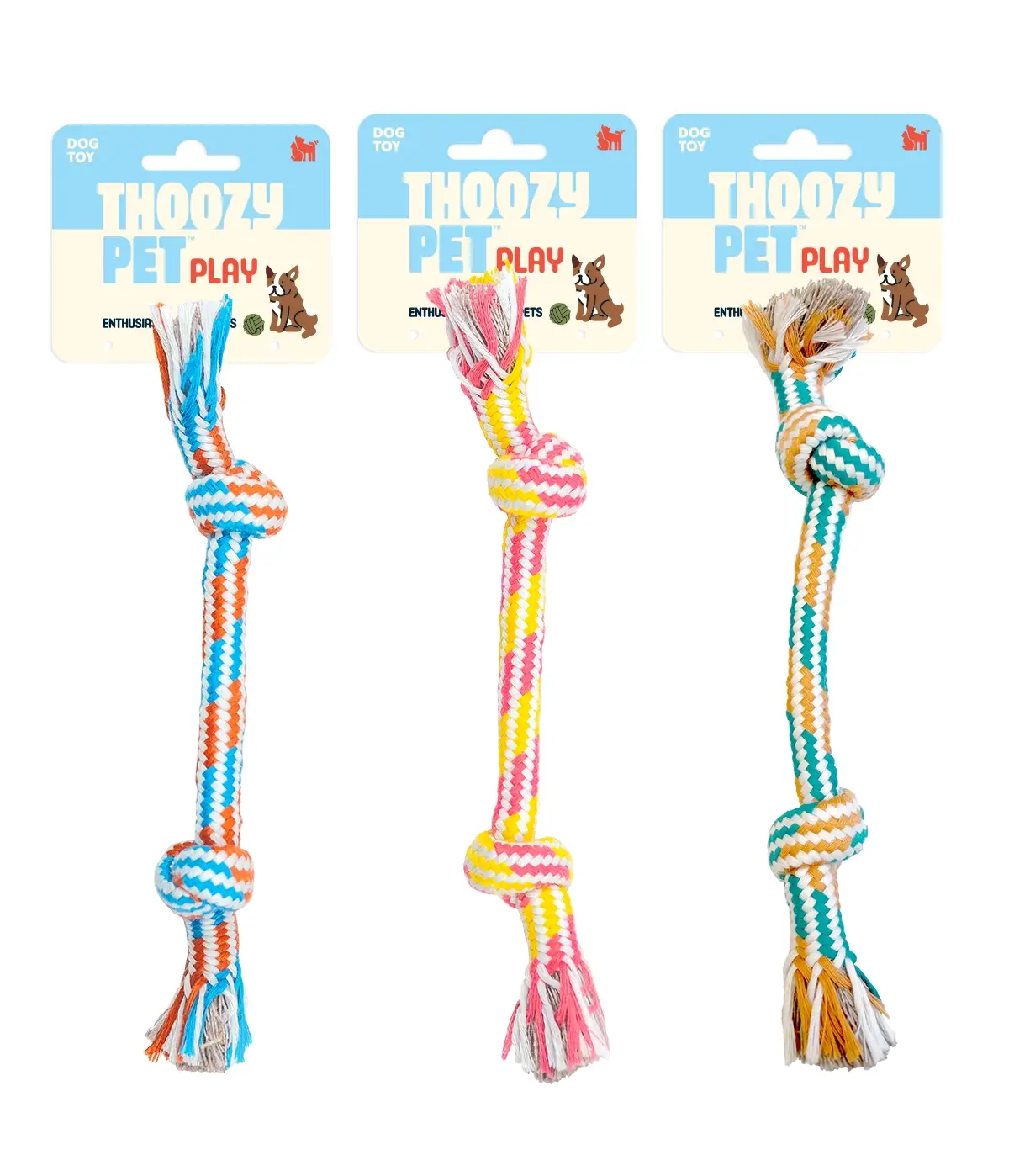 Pet Palette Distribution - Wholesale Pet Rope Toy - Dog - ThoozyPet 2-Knot Rope Dog Toy Yellow / Pink 8.5"5