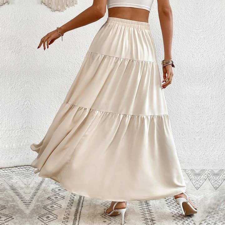 Apricot Stylish Elasticated Waist Button Panelled Maxi Skirt for wholesale on Faire