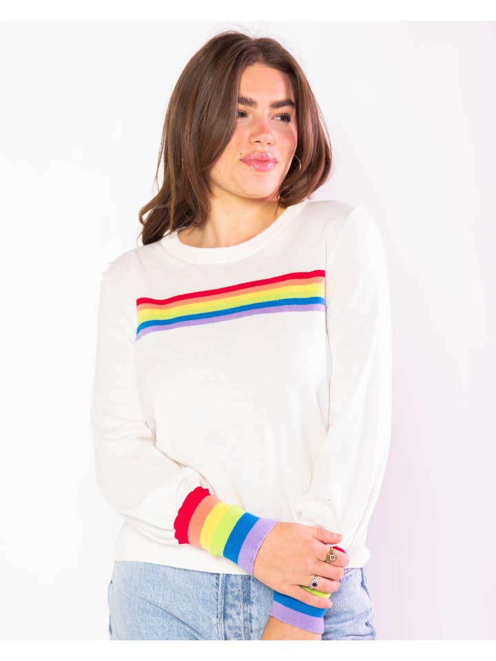 Molly Moran LLC - Wholesale Knit Sweater - Women's - Cream Puff Sleeve Rainbow Sweater