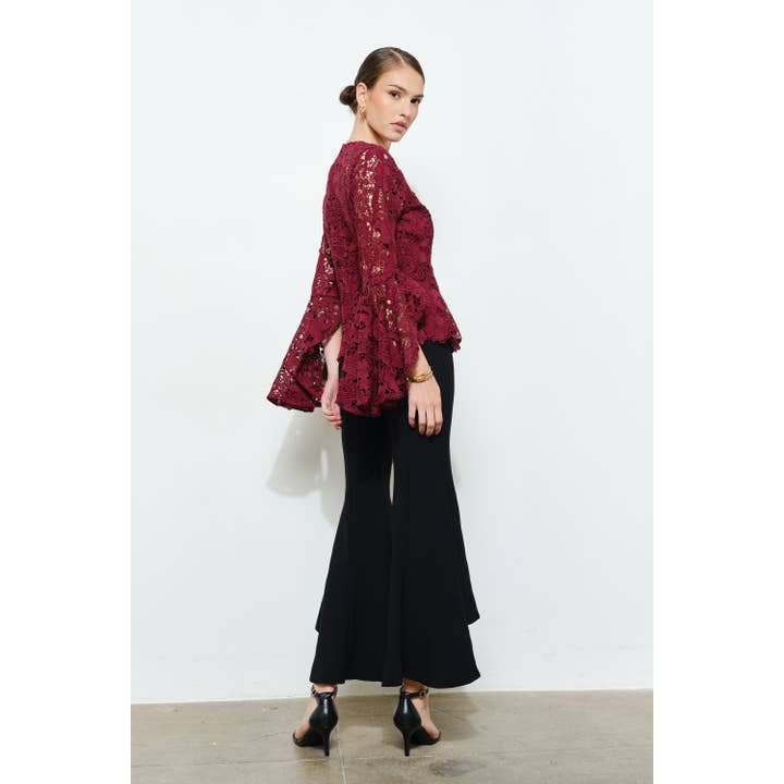 INA - Wholesale Blouse - Women's - Floral Lace Slitted Long Sleeves Blouse Woven Top8