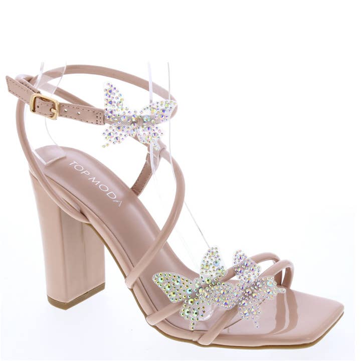Mars Sky Shoes Wholesale - Wholesale High Heels - Women's - Top Moda AGATHA-8 Women Chunky Heel Shining Butterfly Sandal