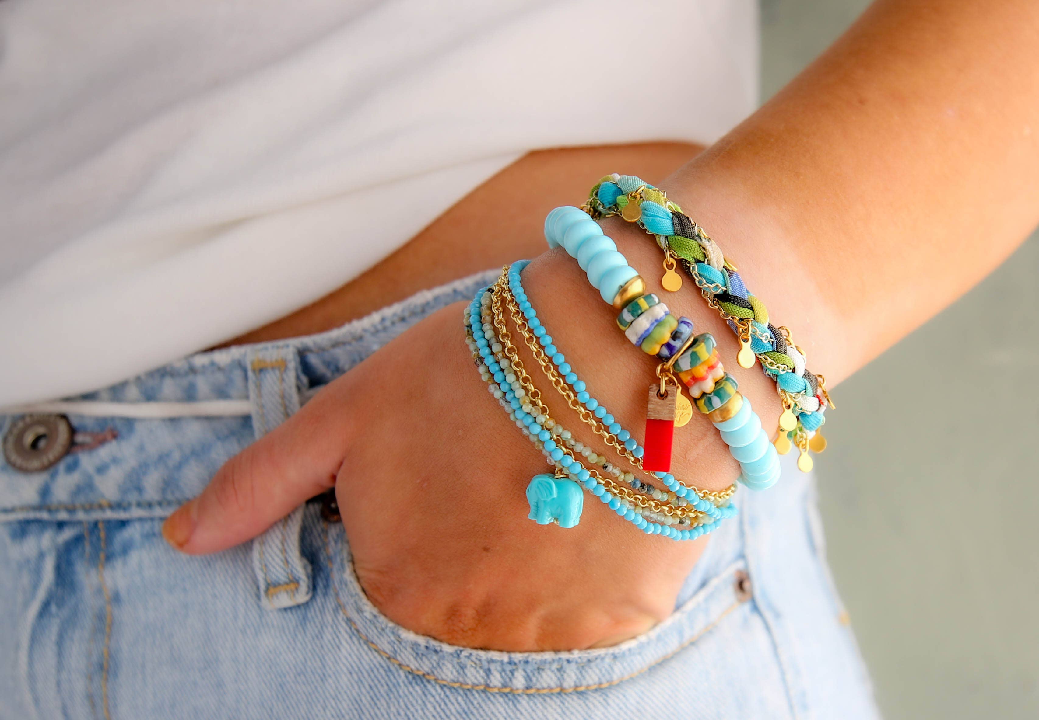 Catherine Page Jewelry - Wholesale Beaded Bracelet - Skittles Elastic Bracelet in Ocean Blue2