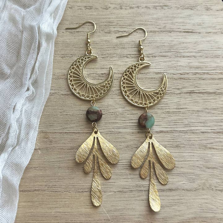 Imperial Jasper Crystal Moons for wholesale by Monstera Earrings