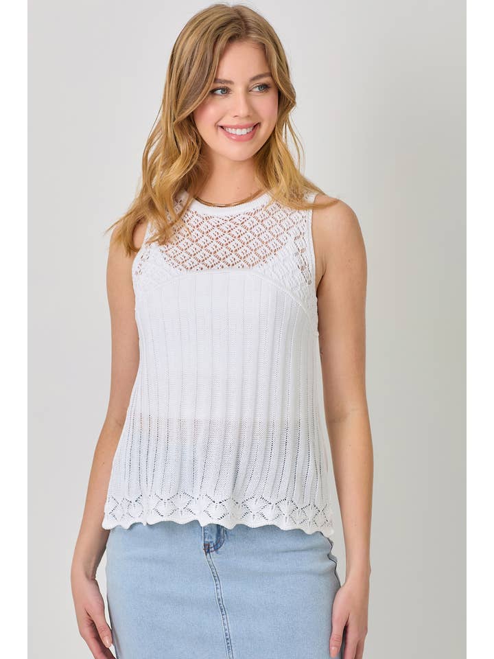 Mystree - Wholesale Knit Top - Women's - 60948 Crochet Yoke Sleeveless Sweater Top 7