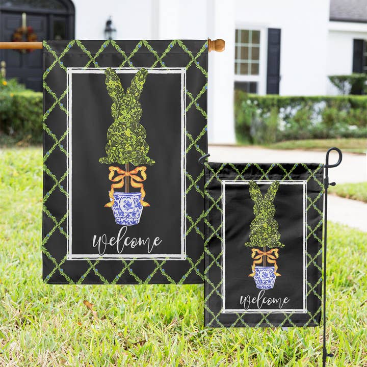 Flags - Easter Topiary Bunny wtih Vine Lattice for wholesale by Boutique Monogram