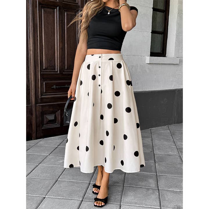 Damasco Saia Elegante Retro A-line com Elástico de Bolinhas BFZY1486 para venda a revendedores na Faire1