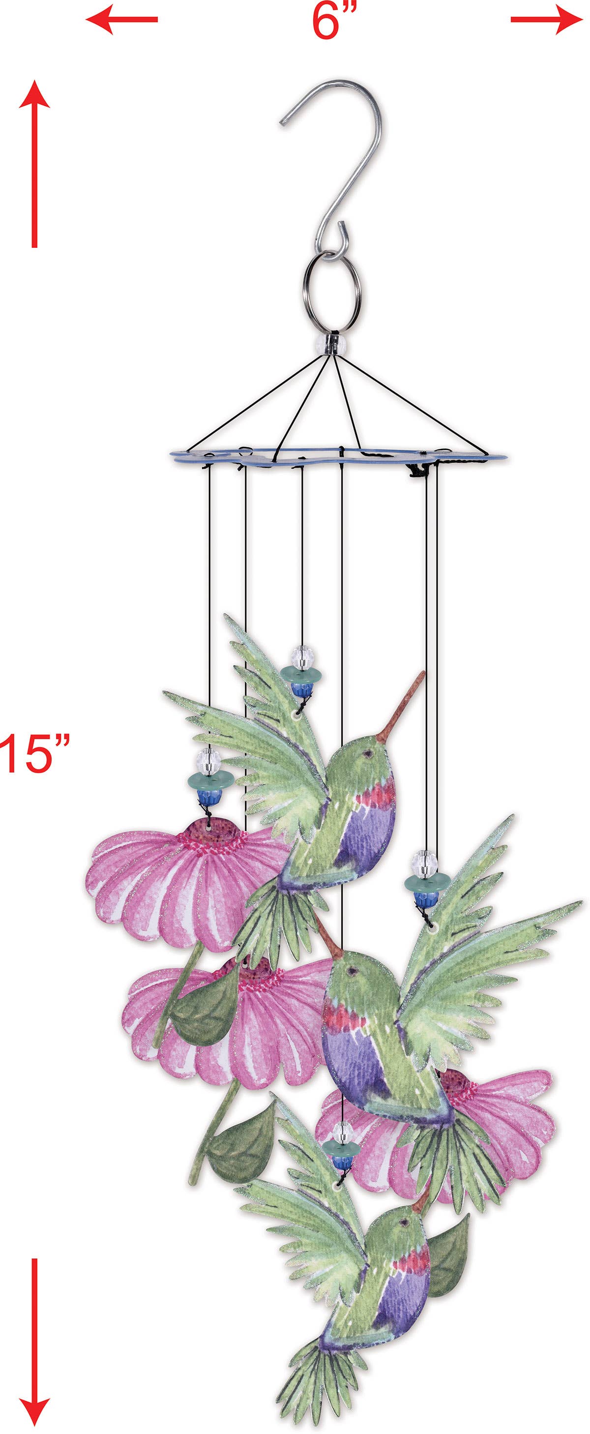 Sunset Vista Designs - Wholesale Wind Chime - 15" Hummingbird Painted Metal Wind Chime Garden Decor 937132