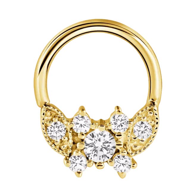 Gemmed Butterfly Seamless Ring – 14K Gold Seven-Gem Design for wholesale by Piercing-zone