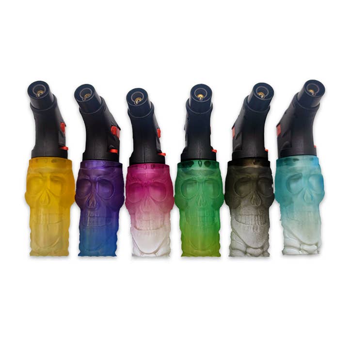 Novelty Brands - Wholesale Lighter - Glow in The Dark Skull Torch Lighter - 12 Piece Display