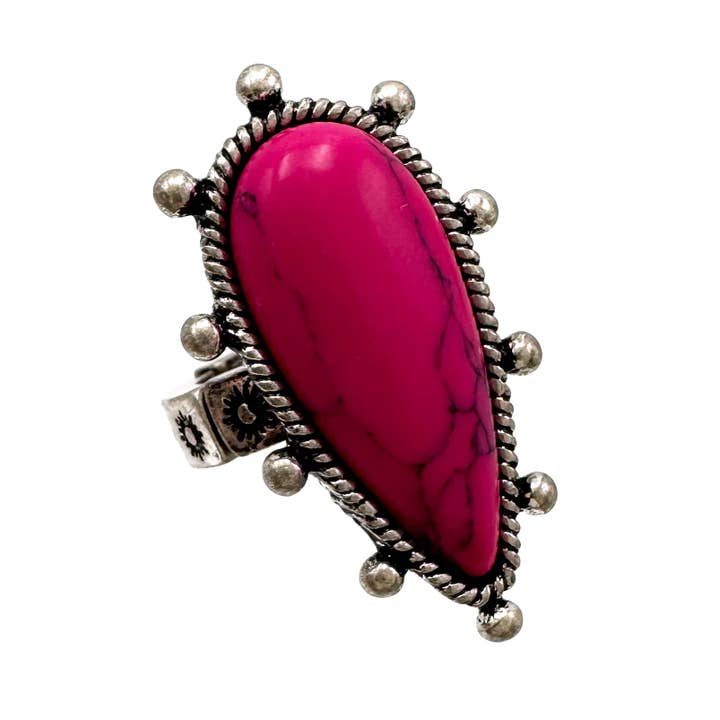 Lunar Deer - Wholesale Cocktail/Statement Ring - Large Teardrop Turquoise Stone Western Stretch Ring2