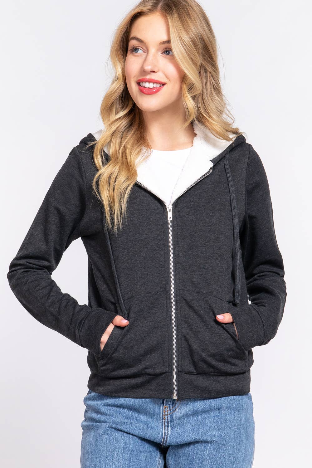 Active Basic | Active USA - Venta al por mayor Sudadera con capucha - Mujer - Chaqueta interior de felpa francesa con capucha y cremallera de piel sintética21