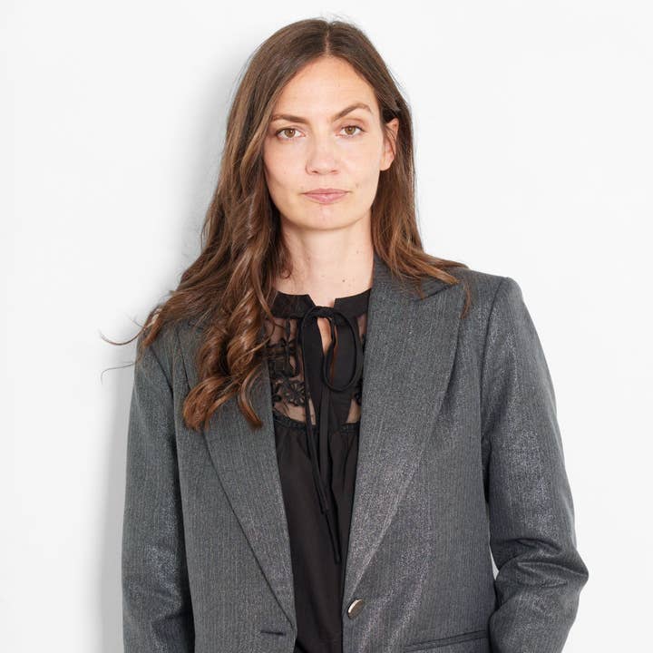 Tatum Boyfriend Blazer- Gun Metal, Glitter Stripe for wholesale by Sarta