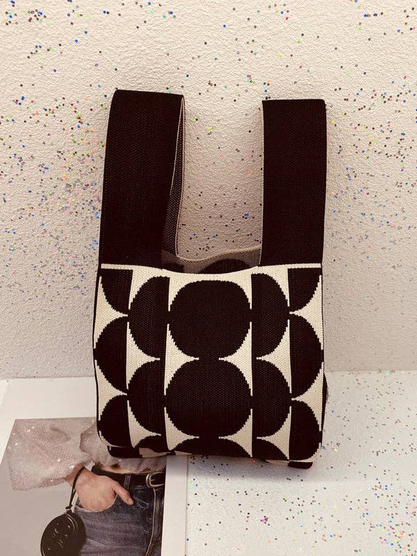 FurDecoration - Wholesale Tote Bag - Women's - Contrast Color Polka-Dot Bags Accessories Woven Handbag2