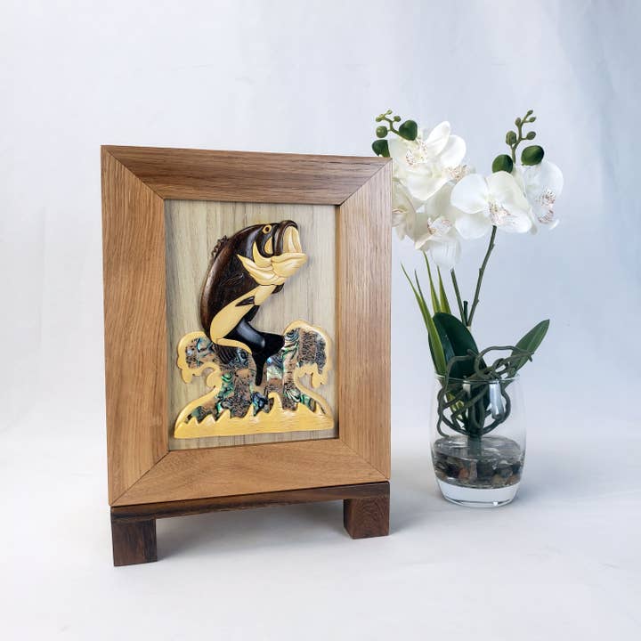 Positive Urns - Wholesale Urn - Largemouth Bass Urn - Hand-crafted wood and abalone shell1