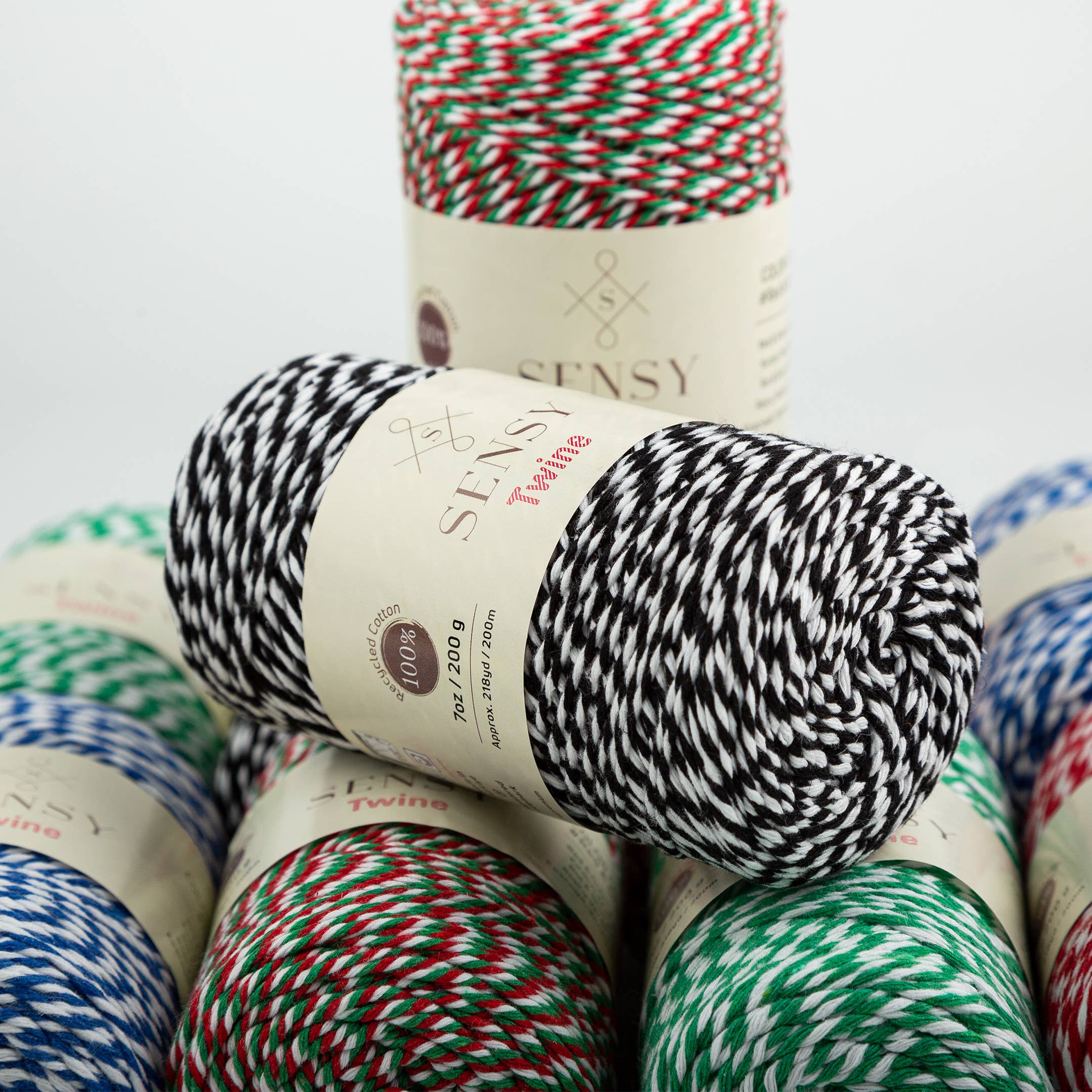 Sensy - Vendita all'ingrosso Spago - Sensy Premium spago a righe 100% cotone, 2 mm - 220 metri12