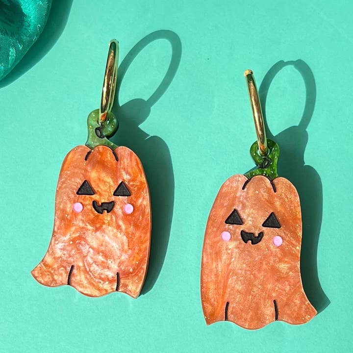 Boucles d'oreilles Pumpkin Ghost (faites main) pour la vente par Future Frenzy