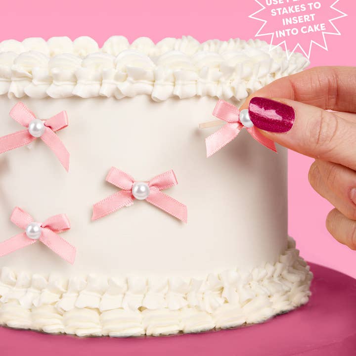 xo, Fetti - Wholesale Cake/Cupcake Topper - Mini Pink Bow Pearl Cake Toppers | Bachelorette Bridal Bday5