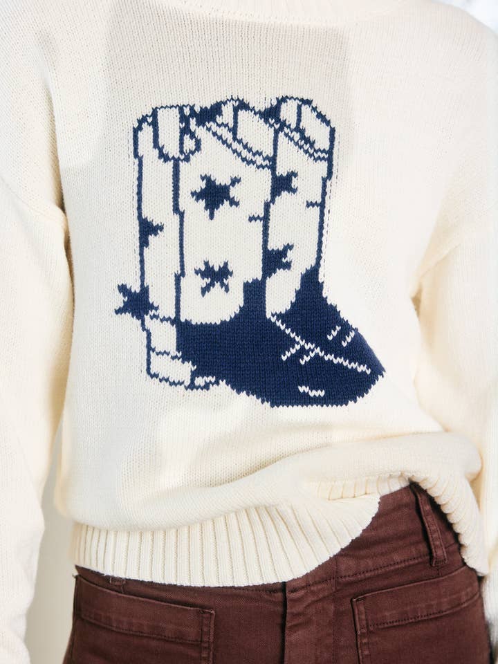 CREAM Western Boot Motif Sweater - RSW1091 for wholesale on Faire