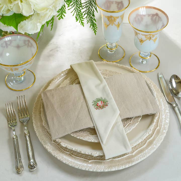 Arte Italica & Crown Linen Designs - Wholesale Dinner & Cloth Napkin - Mini Wreath Napkin Sash - NEW1