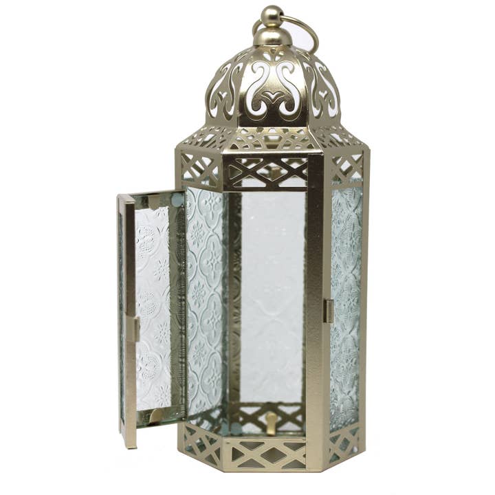 WholesaleMart - Wholesale Lantern - White Gold Moroccan Candle Lantern, Medium