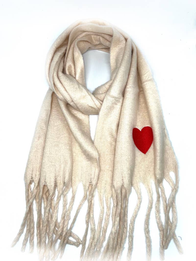 LINETA - Venta al por mayor Bufanda - Mujer - Bufanda grande con flecos y corazón bordado HH-2104