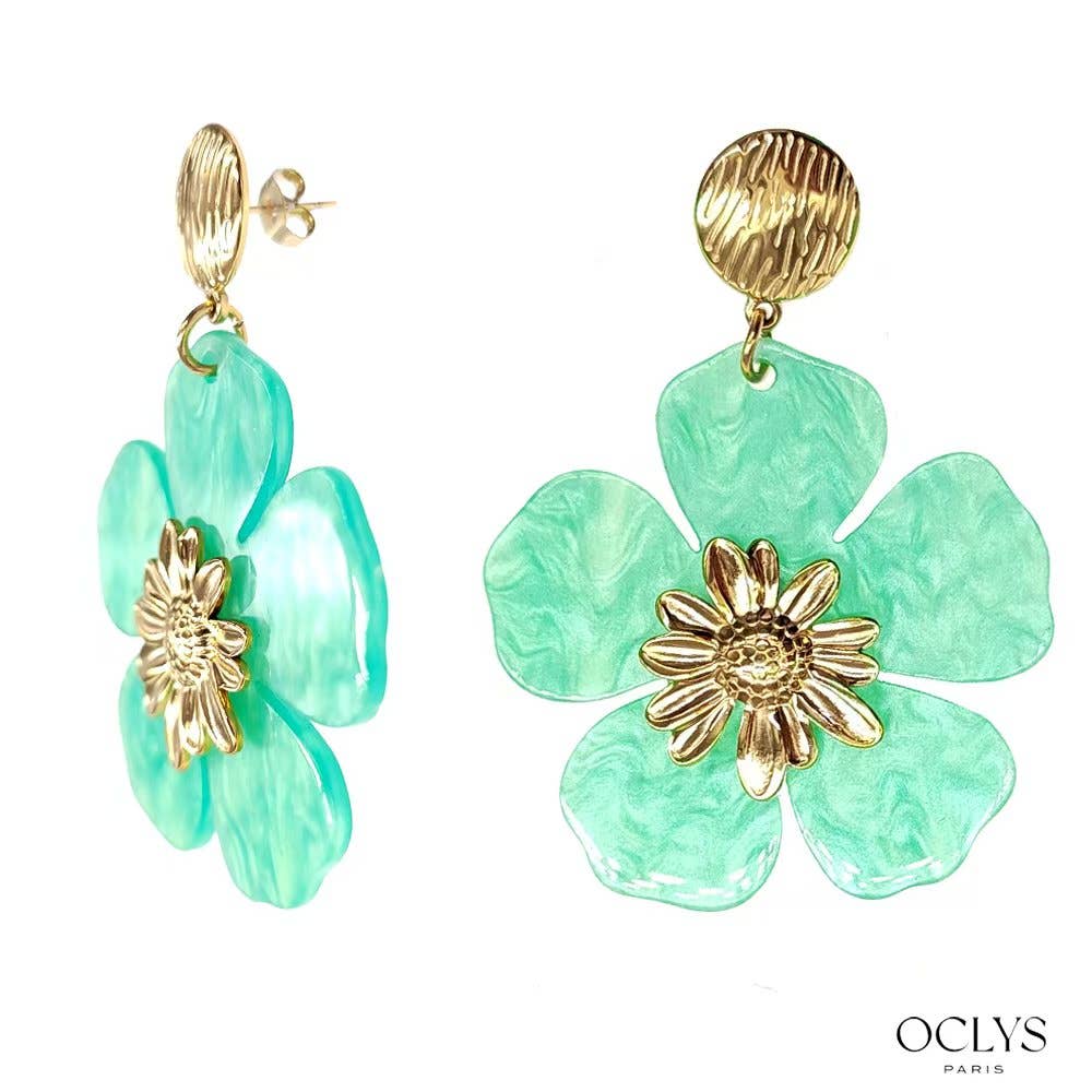 Oclys - Wholesale Dangle Earrings - Stainless steel flower earrings resin Vale0