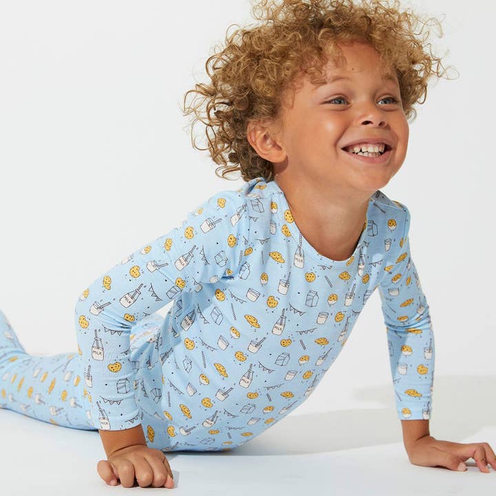 Bellabu Bear - Wholesale Sleepwear Set - Kids - Milk and Cookies Blue Bamboo Two-Piece Set