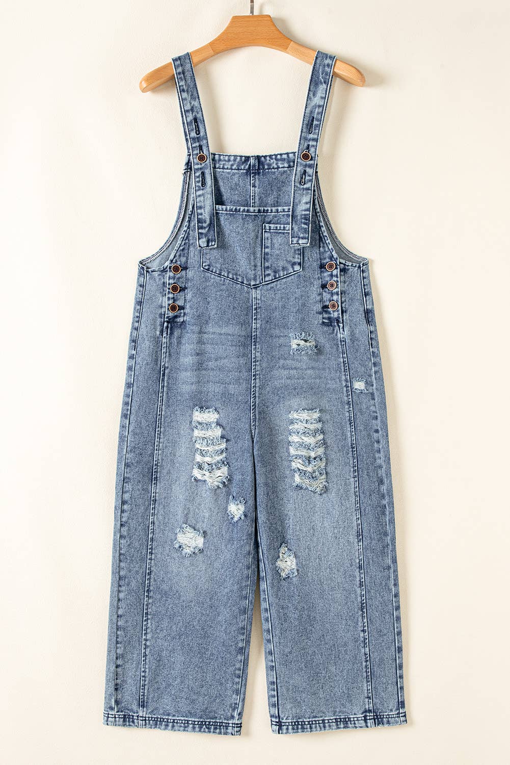 Babs + Birdie - Wholesale Overalls - Women's - Indigo | Distressed Bib Pocket Wide Leg Denim Overall0