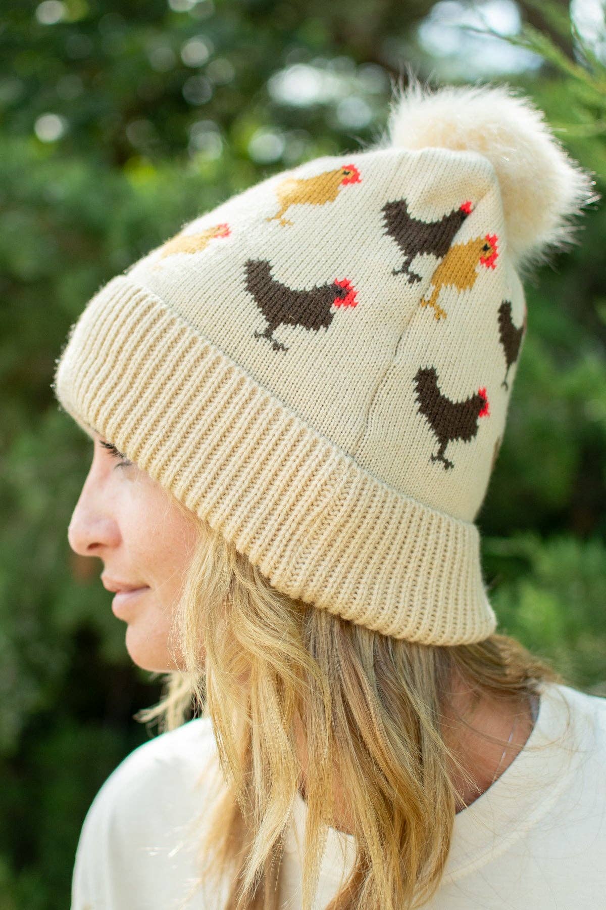 American Farm Company - Vente Bonnet – femme - Bonnet en maille avec pompon en forme de poulet **PRÉCOMMANDE**3