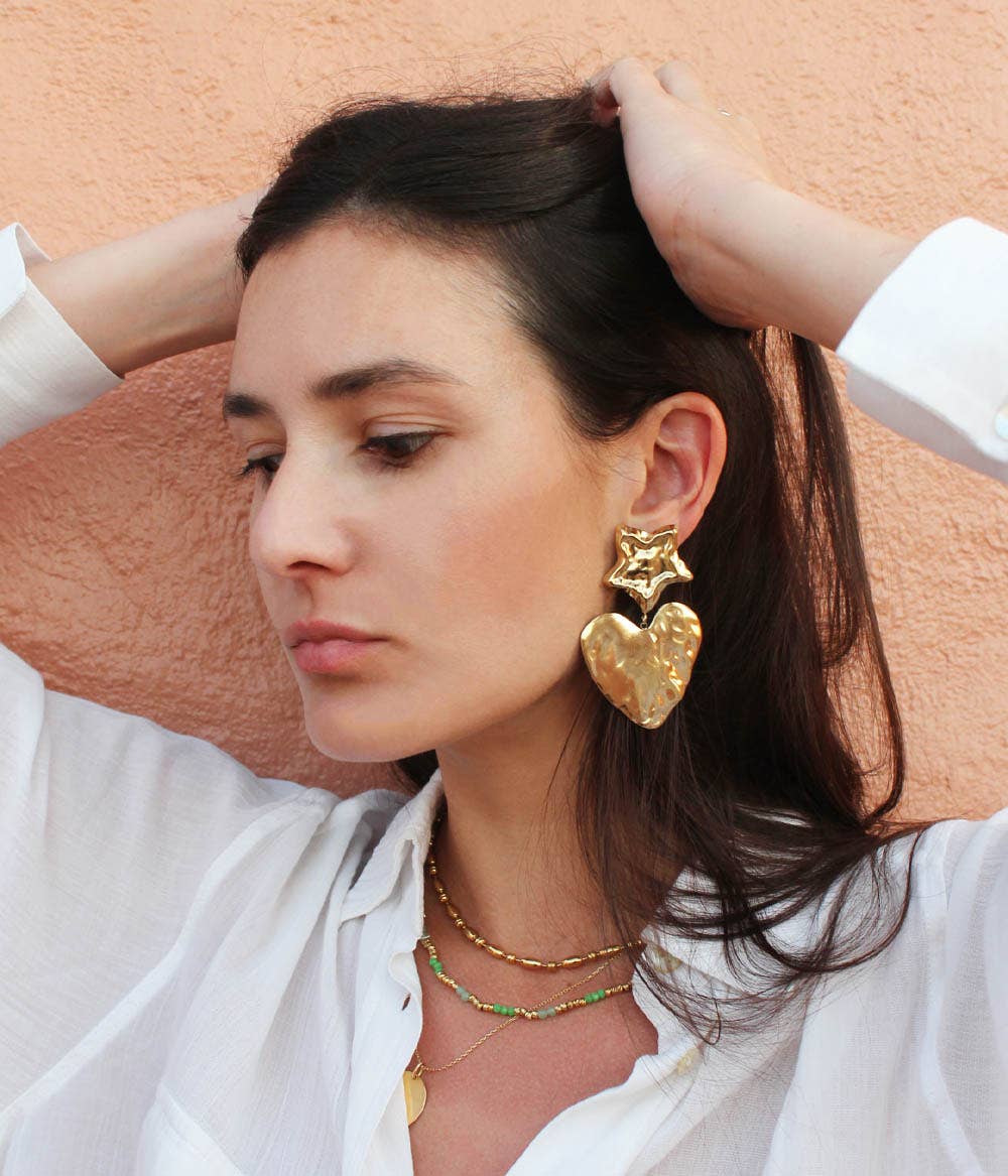 Caprice Paris - Wholesale Dangle Earrings - Narcissus Gold XL Heart Earrings | Handmade in Paris3
