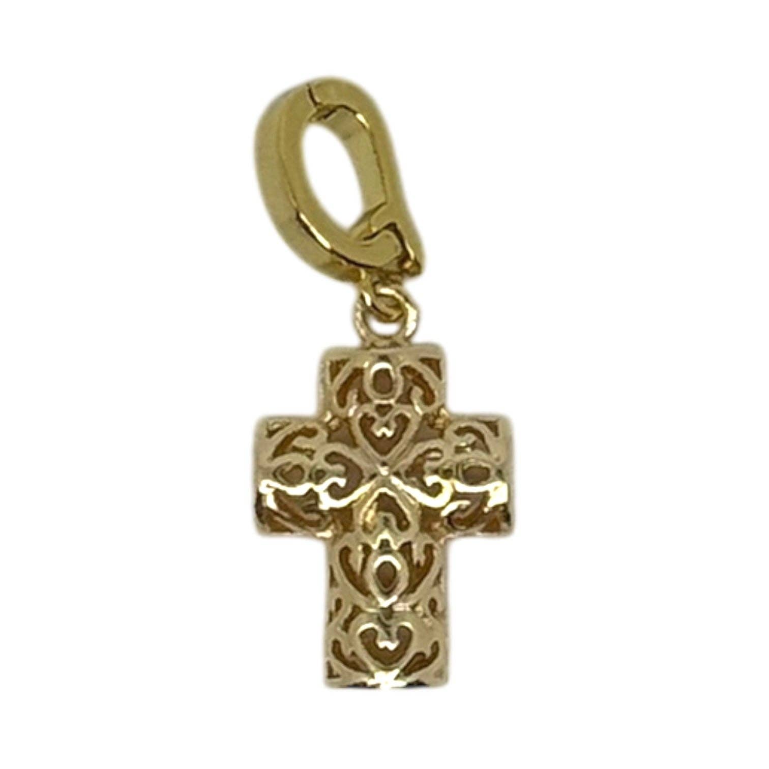 House of Savvy - Wholesale Individual Charm/Pendant - Filagree Cross Charm – Triple Plated 18K Gold Faith Charm with Clasp